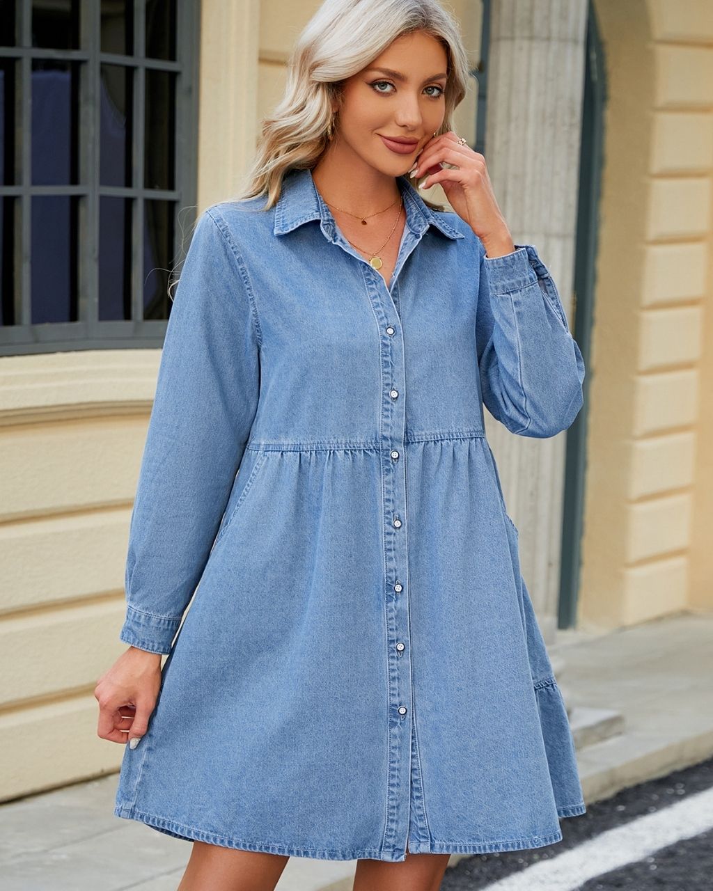 DENIM BUTTON FRONT DRESS