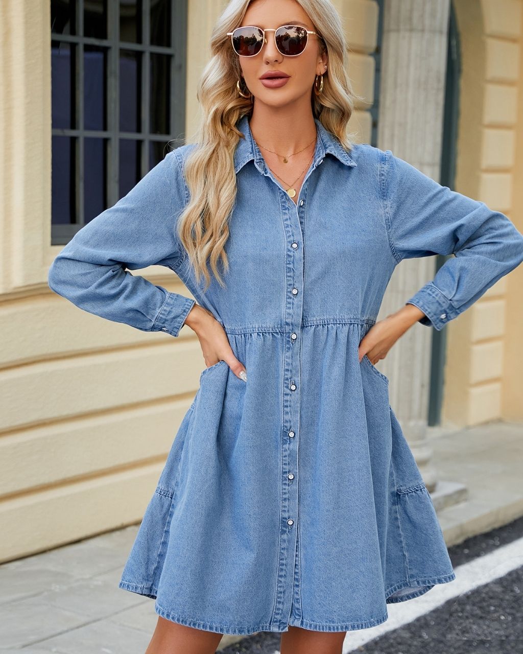 DENIM BUTTON FRONT DRESS