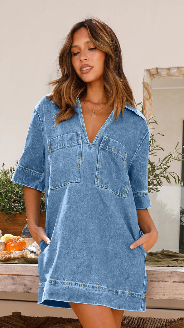 DENIM SHORT SHIFT DRESS- PRE ORDER