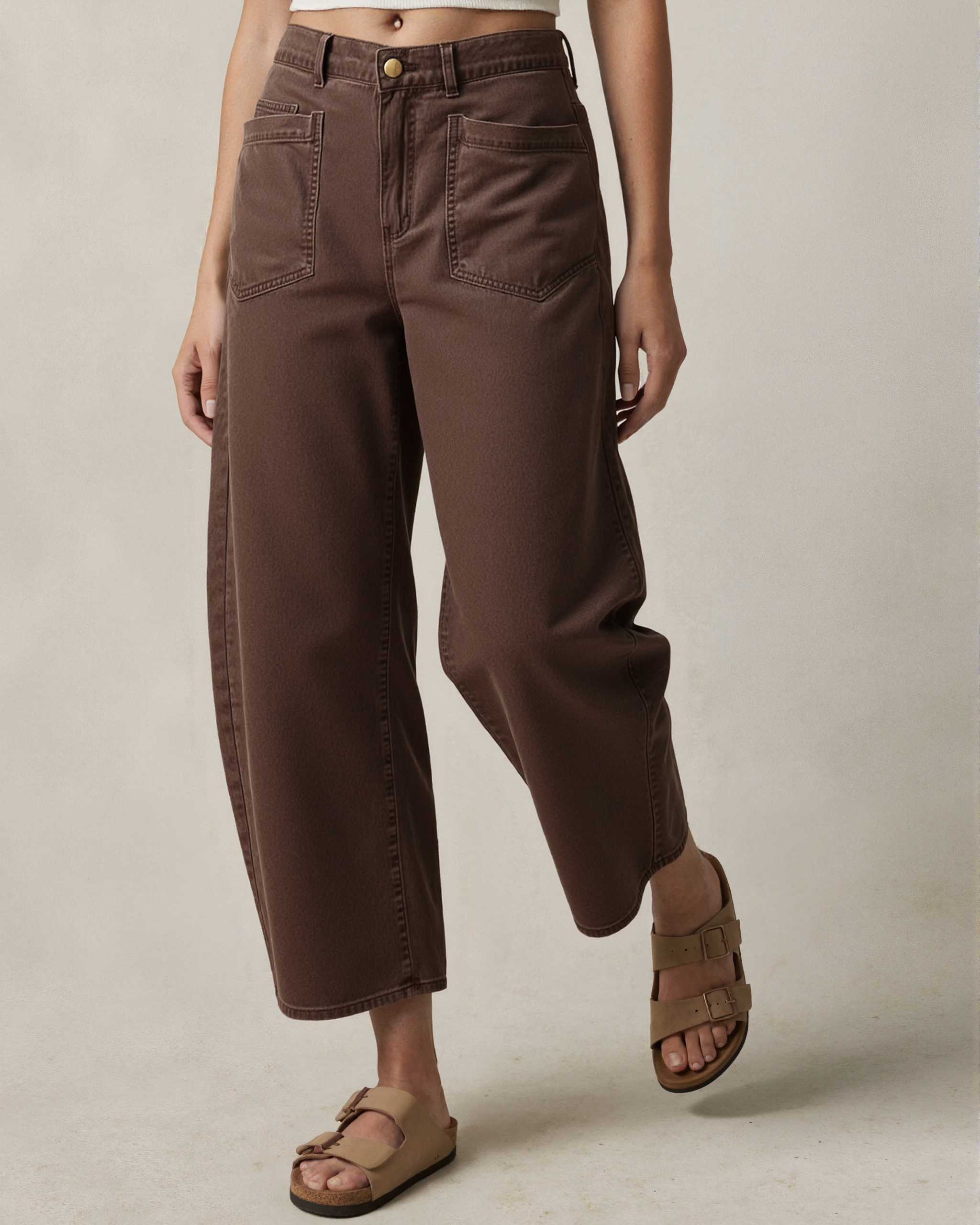 MID RISE CHOCOLATE BARREL JEANS