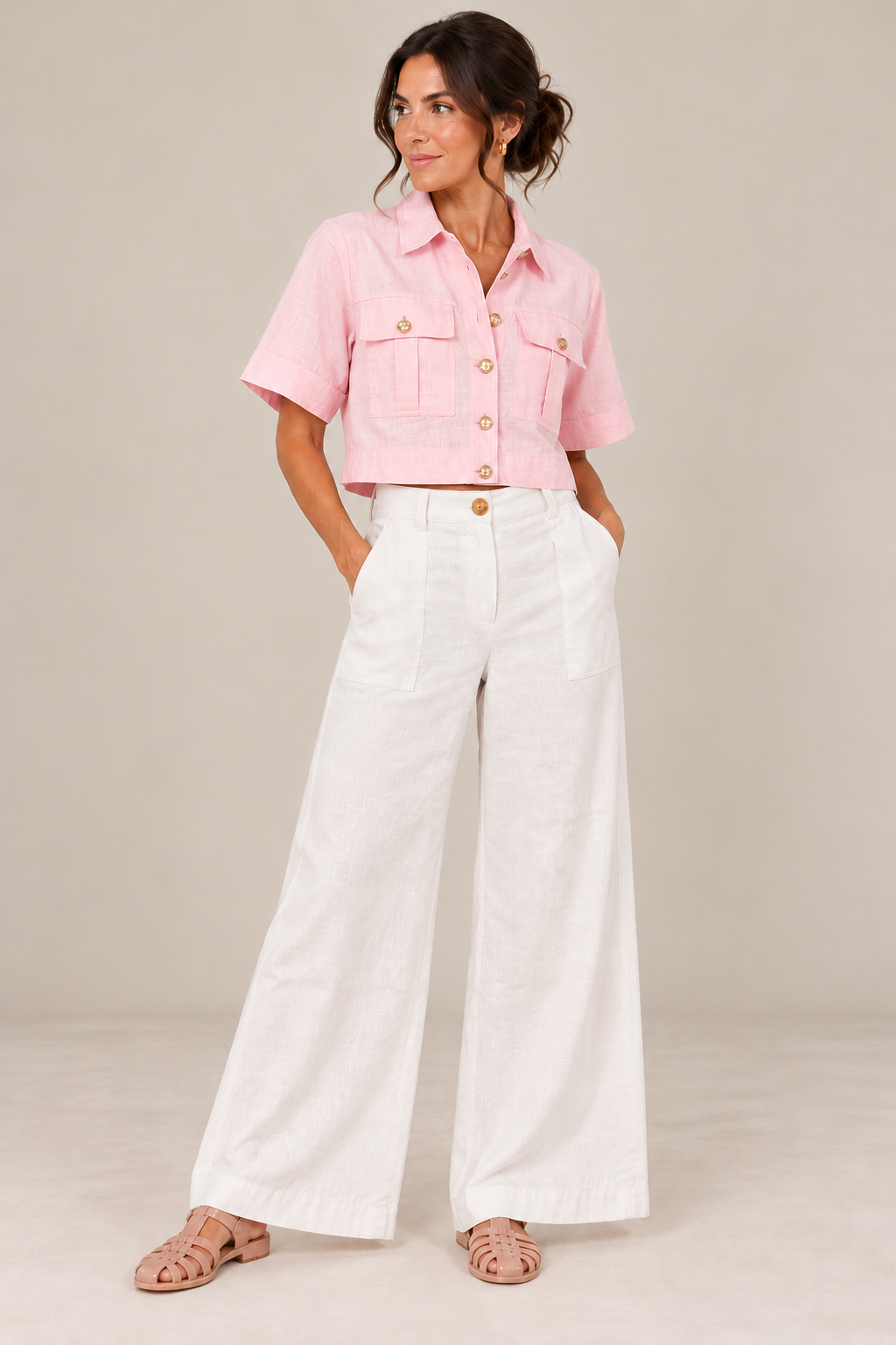 Cotton Linen Cropped Utility Jacket