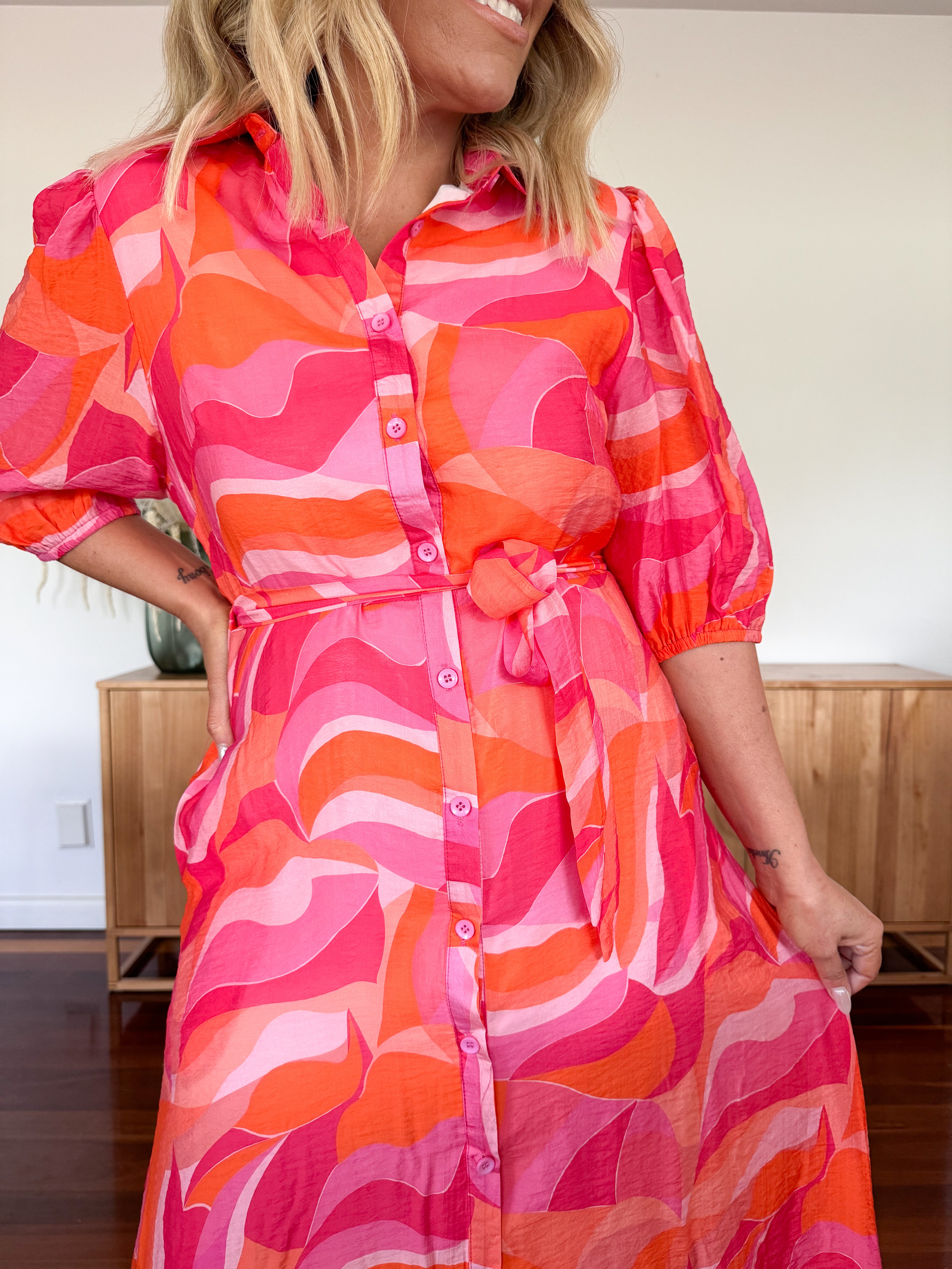 SHELBY SWIRL PRINT SHIRT DRESS