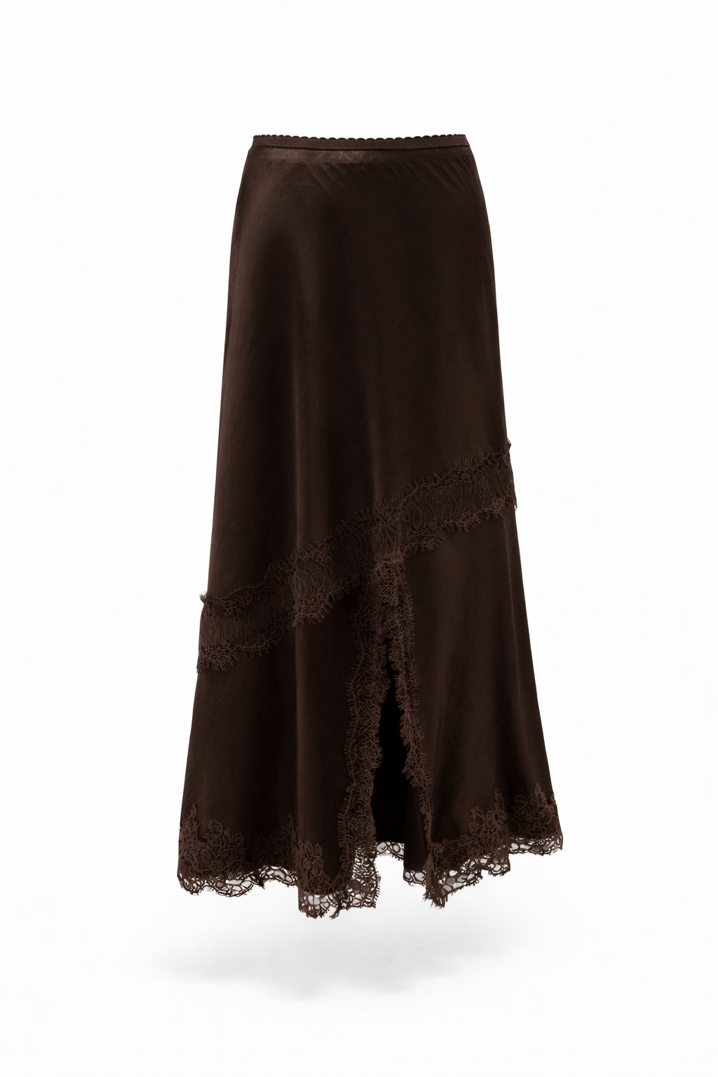 LACE CONTRAST BIAS SATIN SKIRT