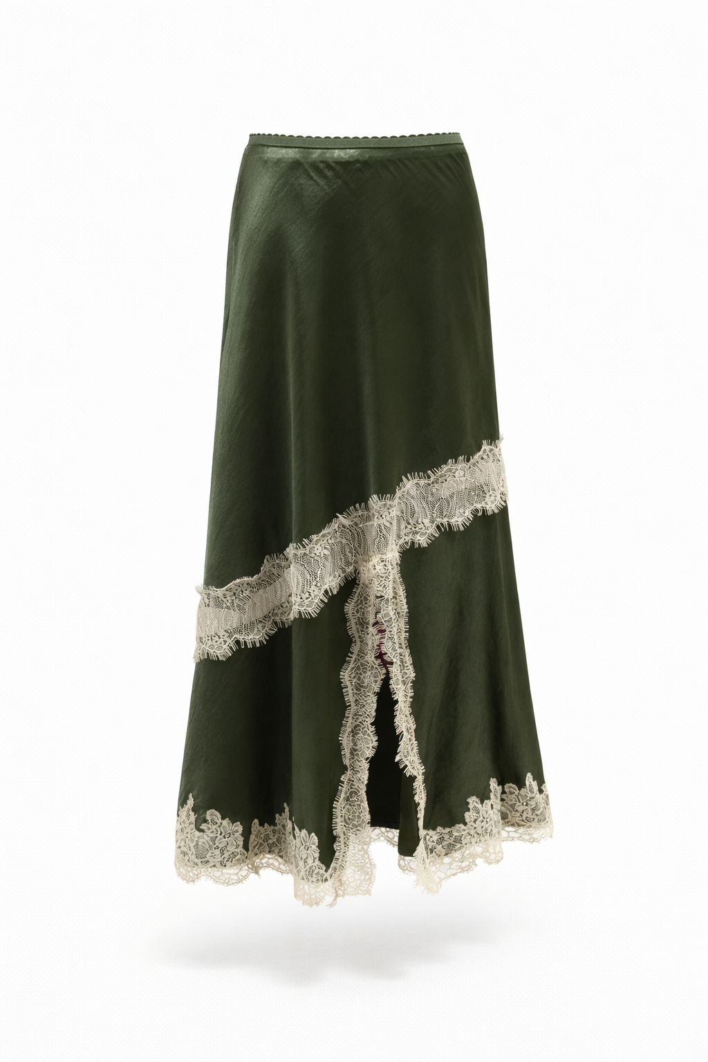 LACE CONTRAST BIAS SATIN SKIRT