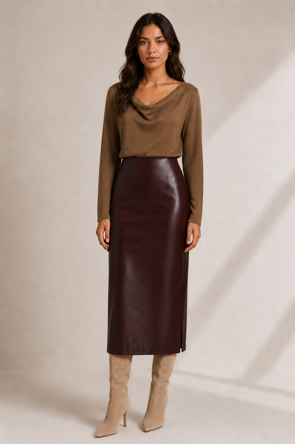 FAUX LEATHER PENCIL SKIRT