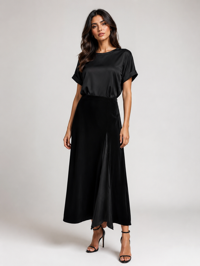 CONTRAST VELVET SKIRT