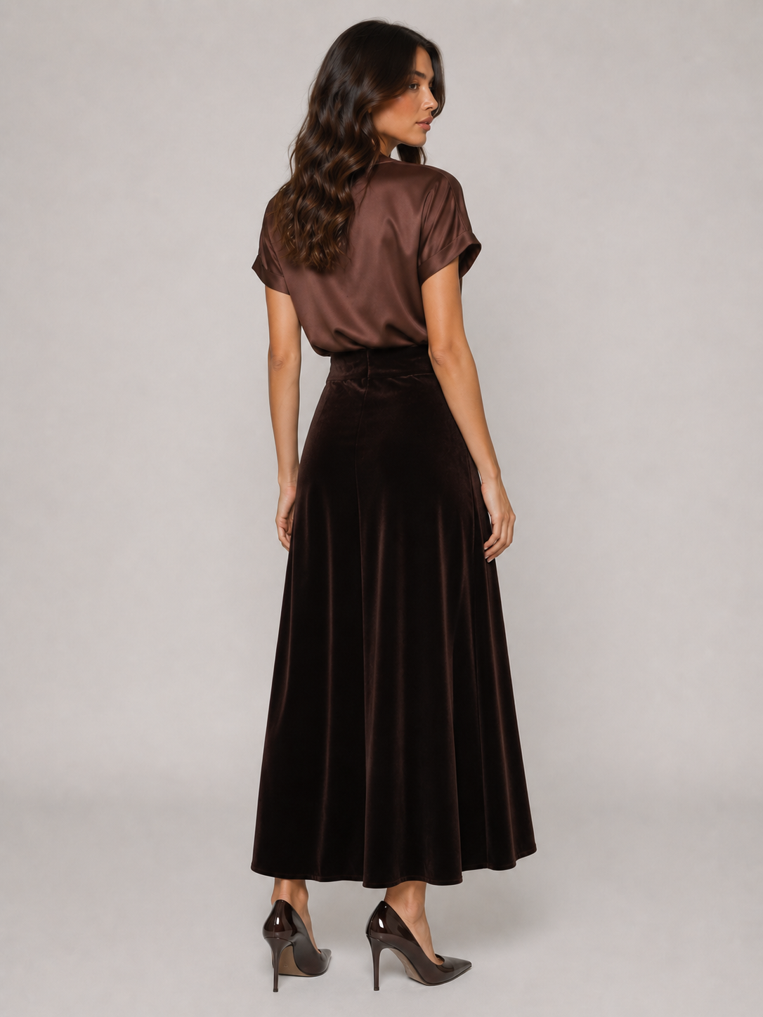 CONTRAST VELVET SKIRT