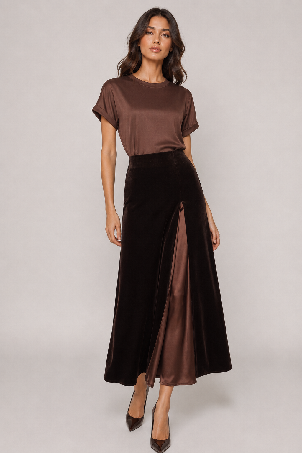 CONTRAST VELVET SKIRT