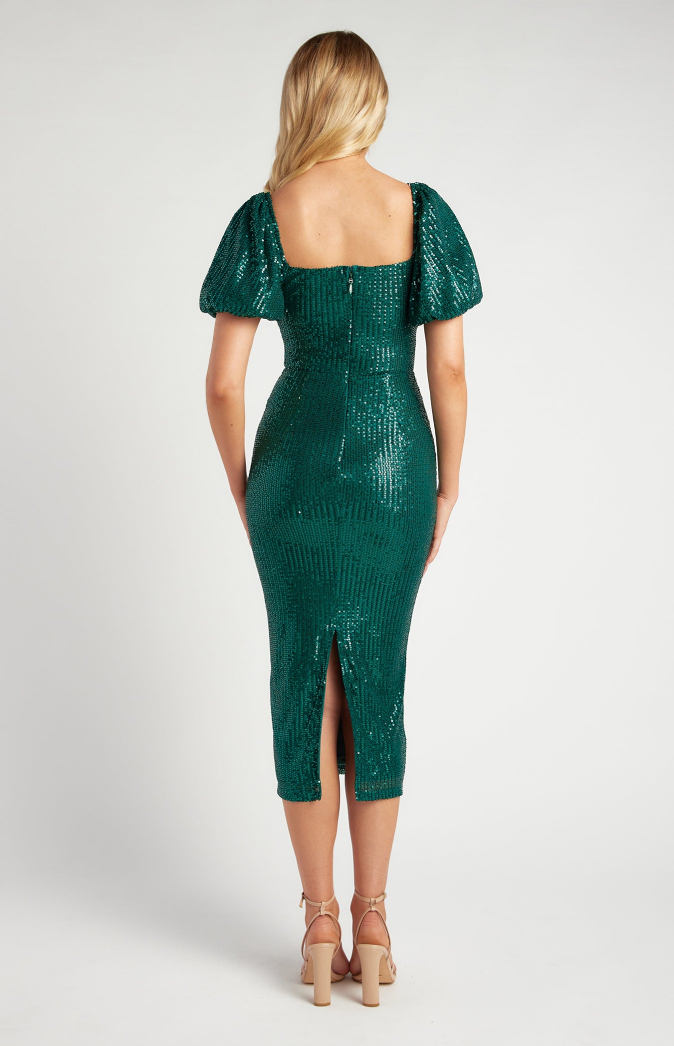 Bubble Sleeve Sequin Midi Dress