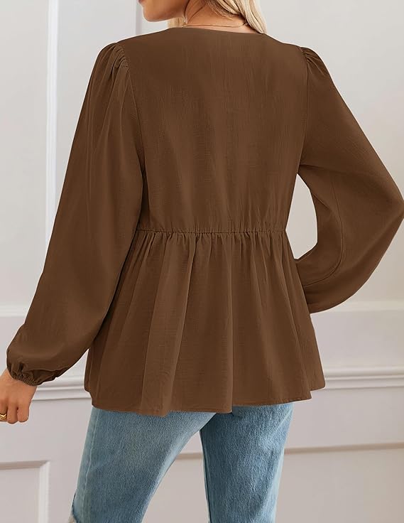 TIE PEPLUM LS BLOUSE