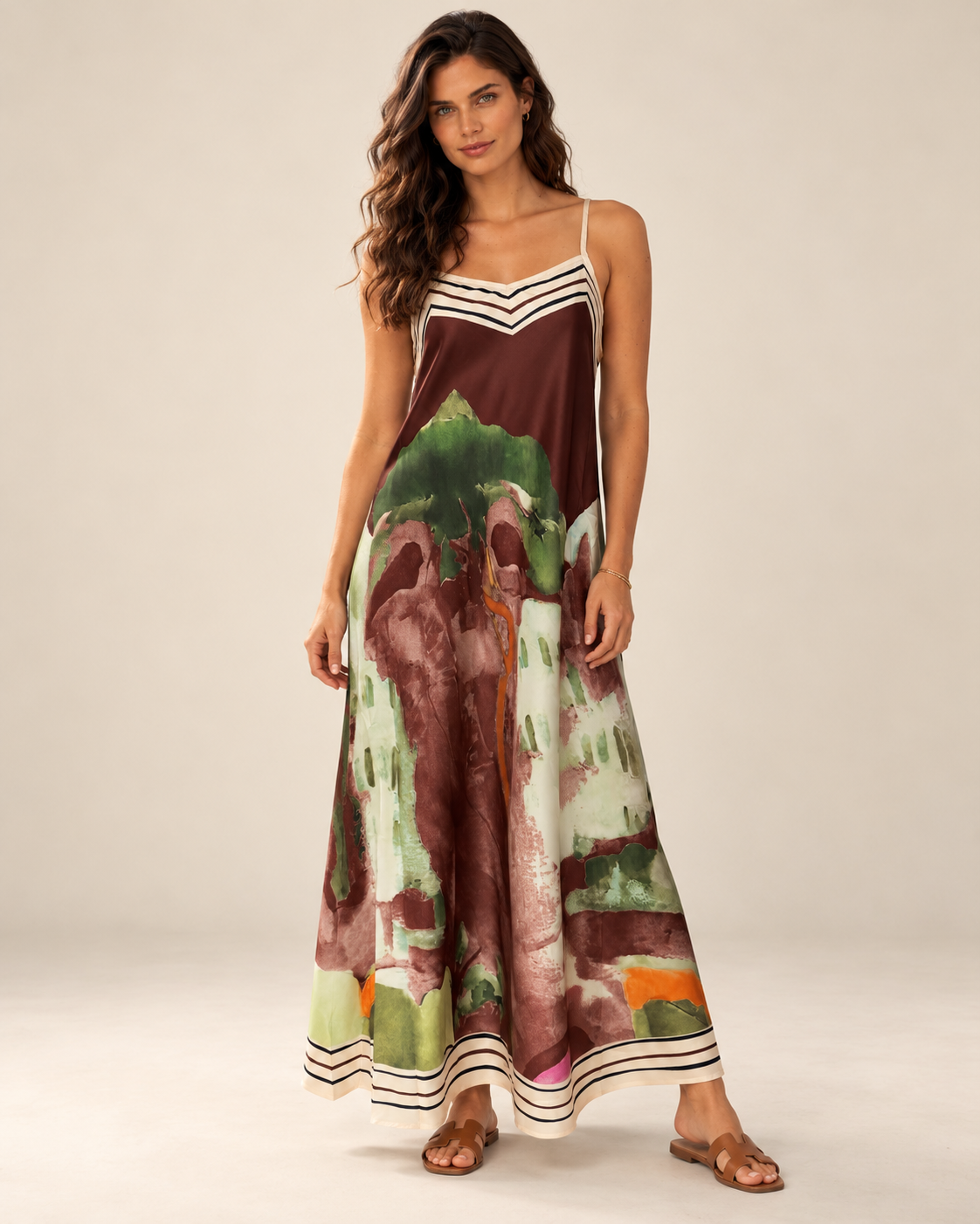 Lanscape satin maxi dress