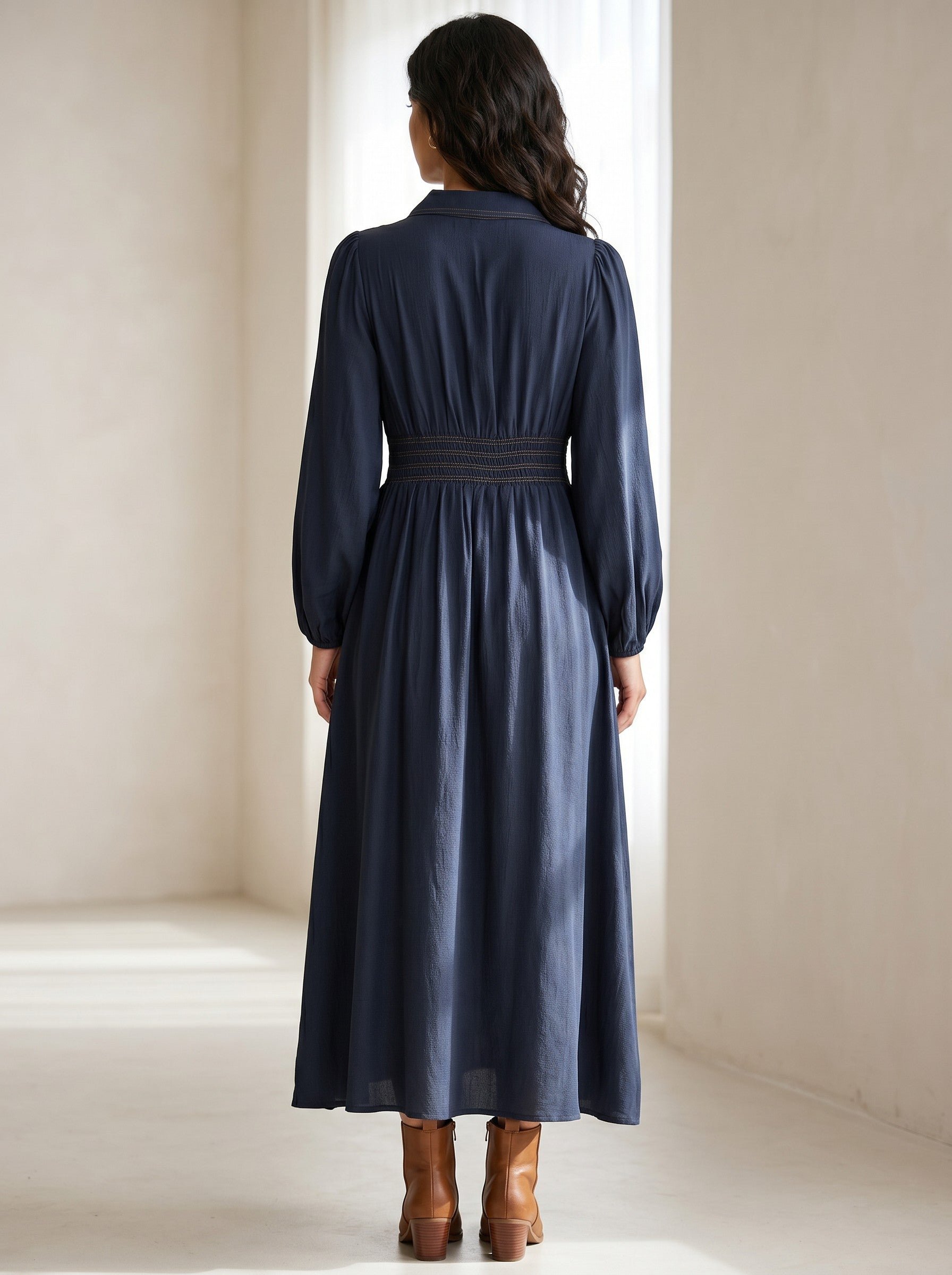 TOP STITCH CONTRAST  MIDI DRESS