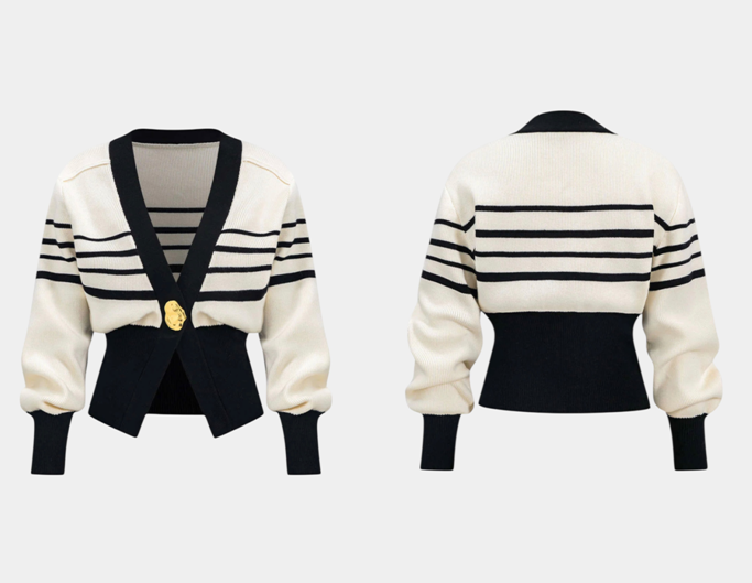 RHODES DEEP V GOLD STATEMENT BUTTON KNIT CARDI