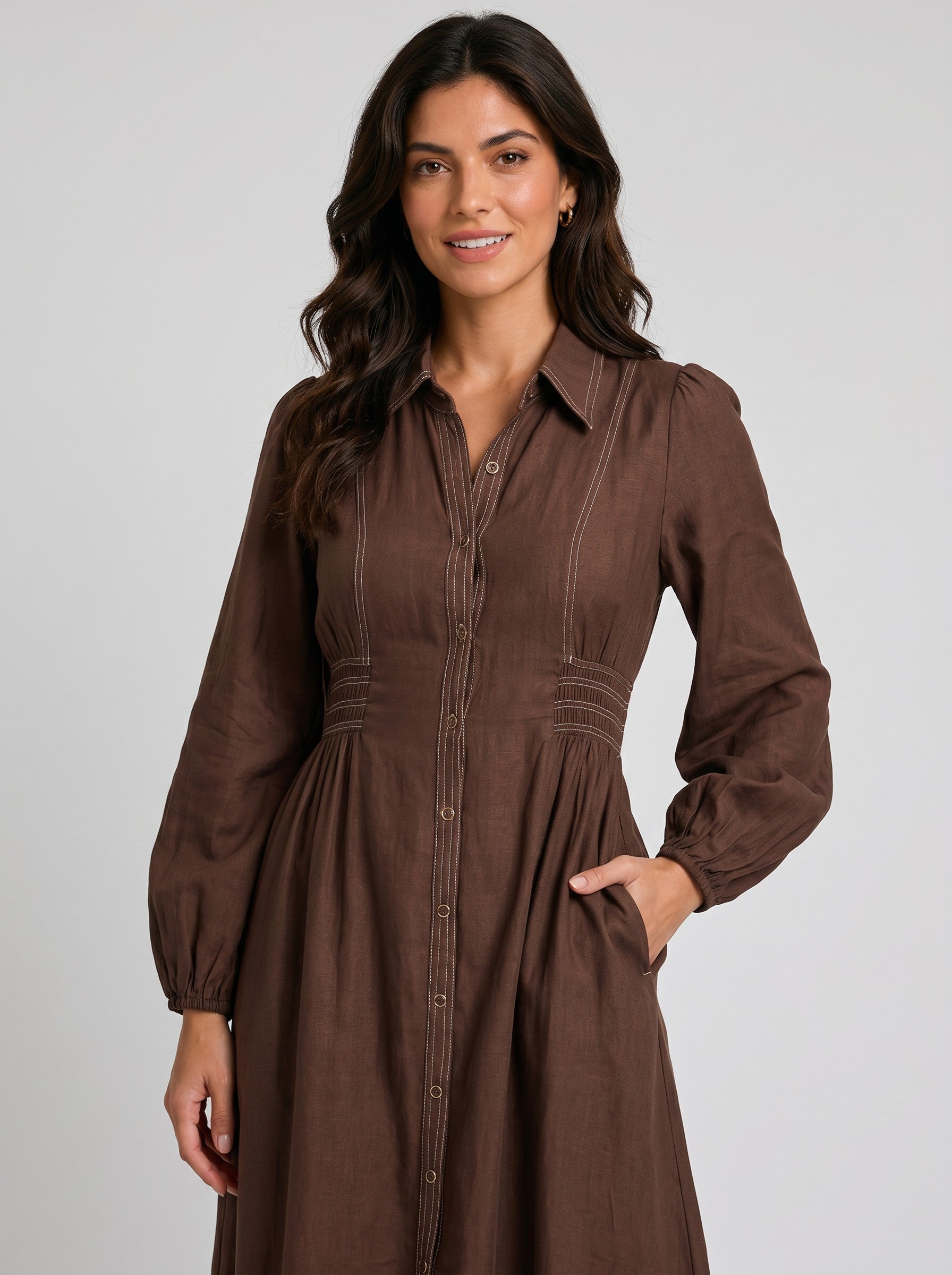 TOP STITCH CONTRAST  MIDI DRESS