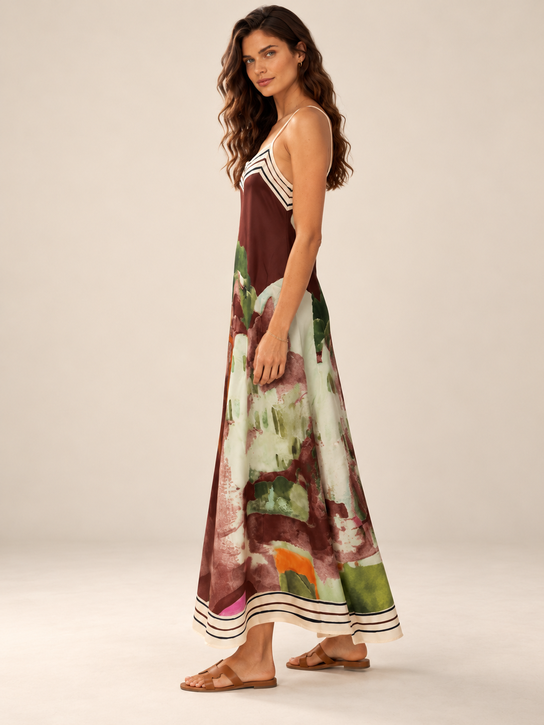 Lanscape satin maxi dress