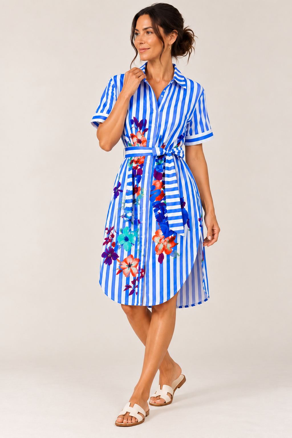 Floral Stripe Shirt Dress