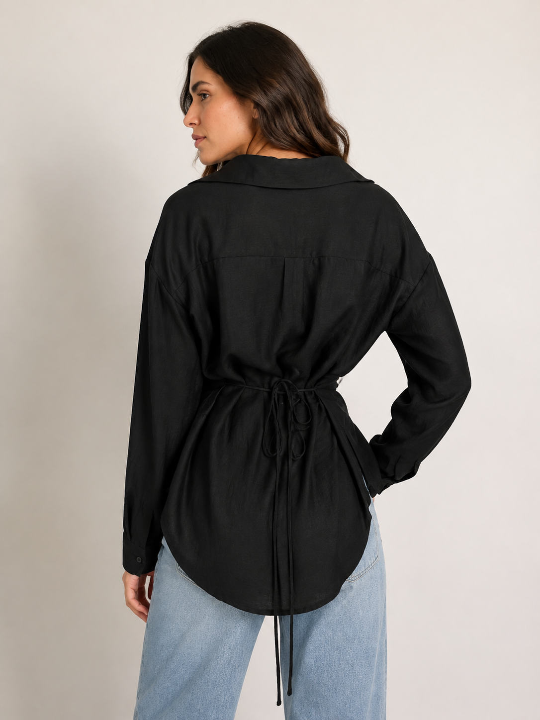 Linen Viscose Self-Tie Shirt