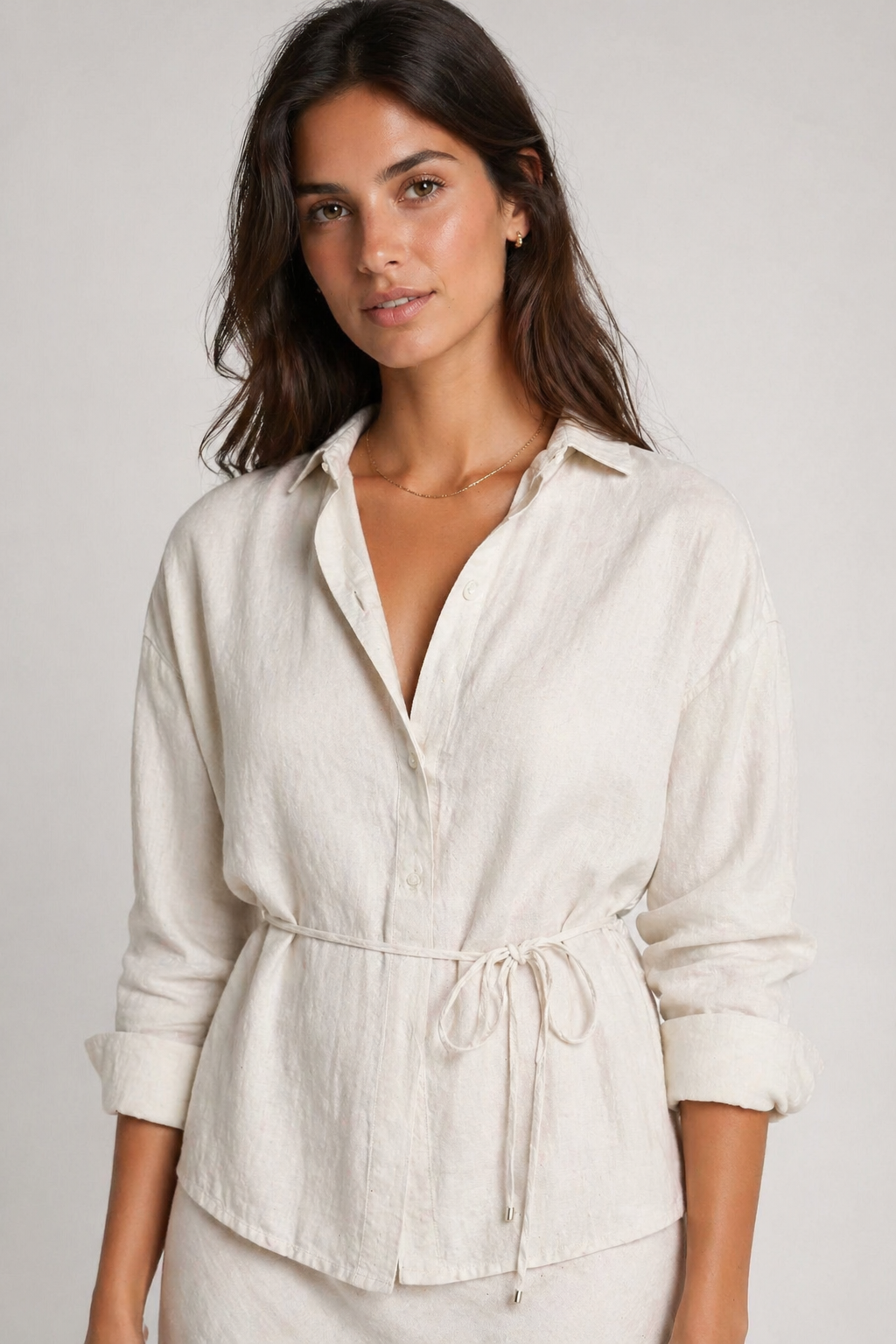 Linen Viscose Self-Tie Shirt