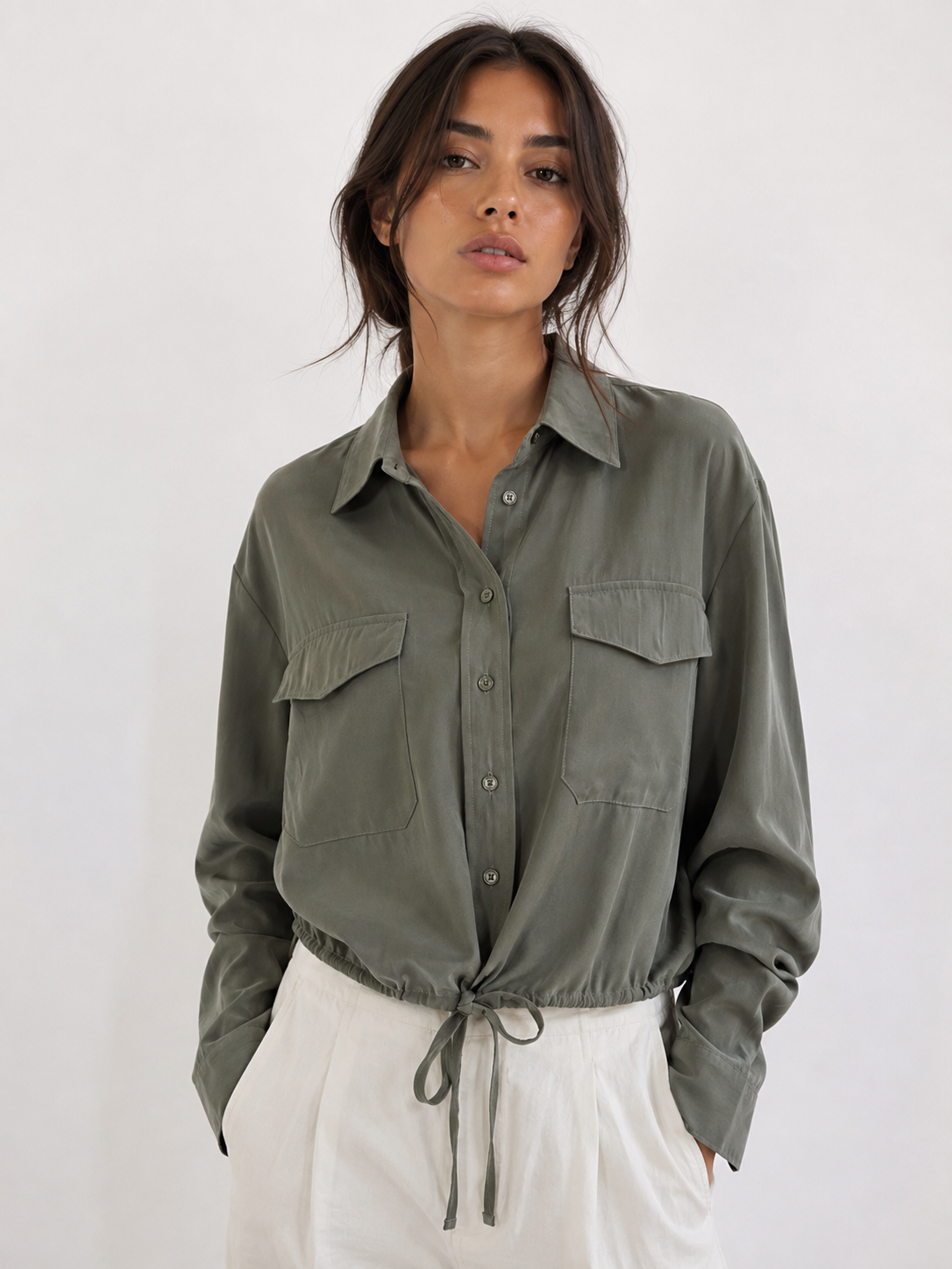Relaxed Drawstring Utility Shirt
