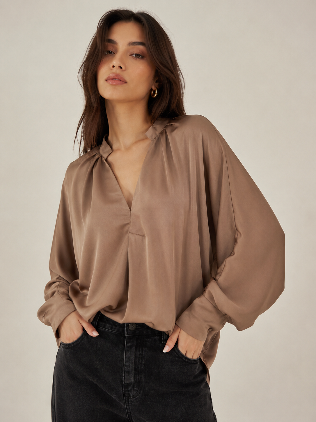 SATIN BATWING BLOUSE