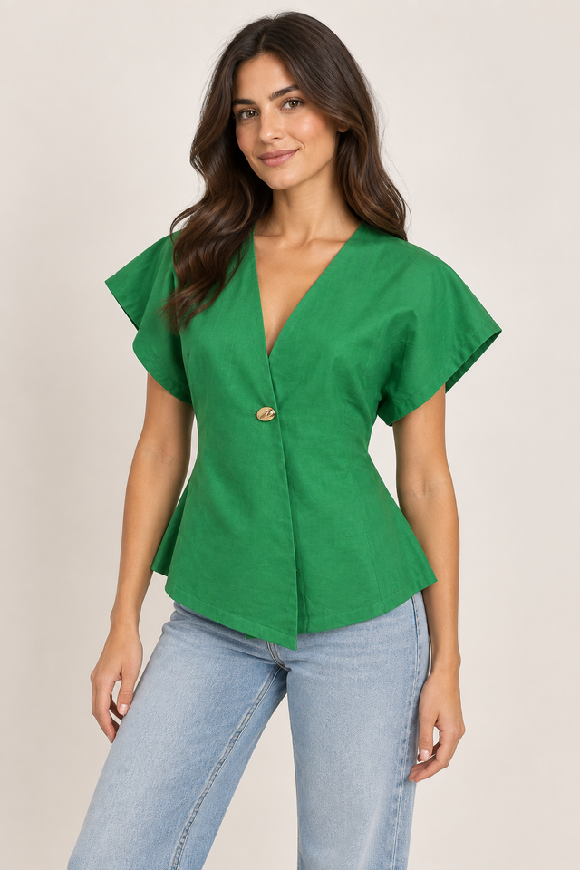 Cotton Linen Gold Button Top