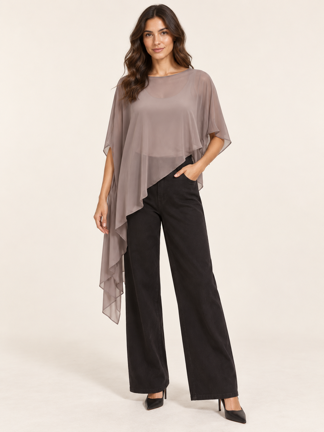 Sheer Asymmetrical Chiffon Cape