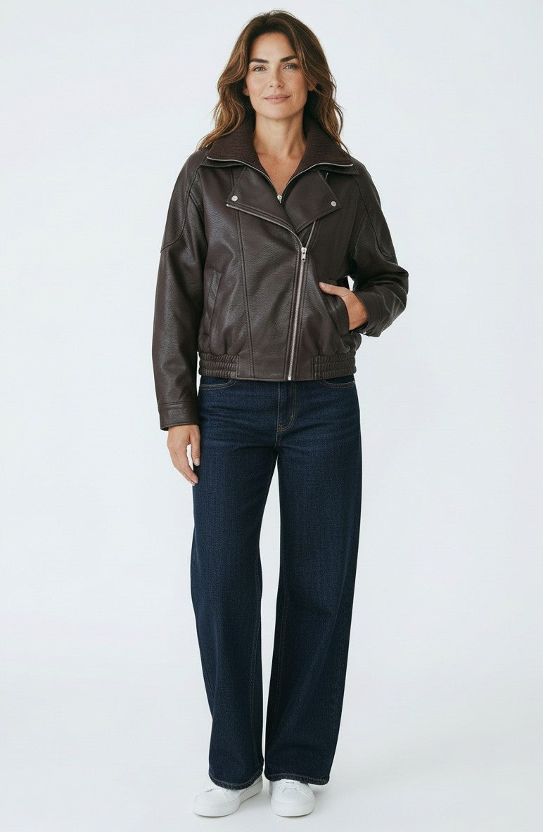 PLEATHER BIKER  BOMBER JACKET- PRE ORDER