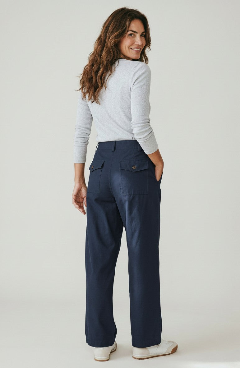 COTTON STRETCH BARREL PANT - NAVY