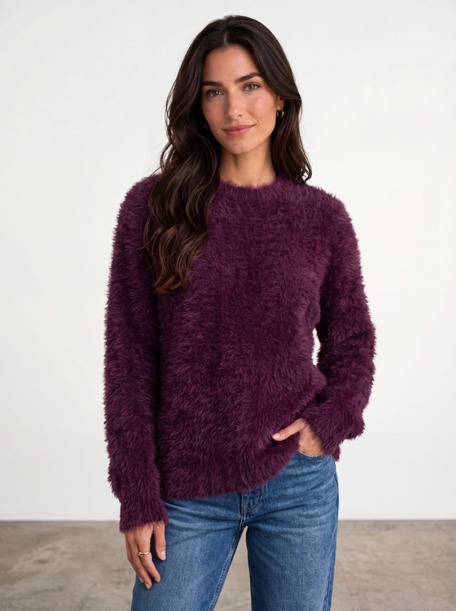 ALLY FLUFFY OS JUMPER - BERRY