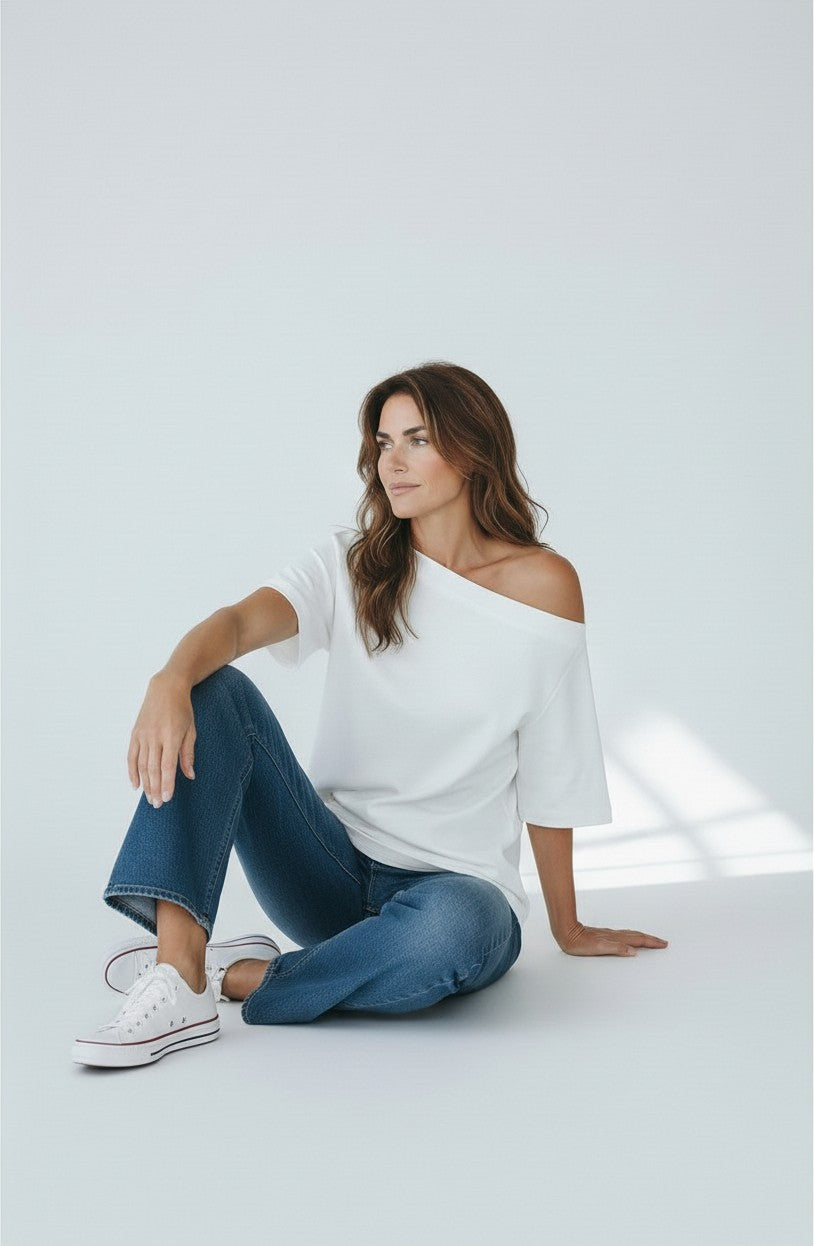 JUANITA OFF SHOULDER TEE- WHITE