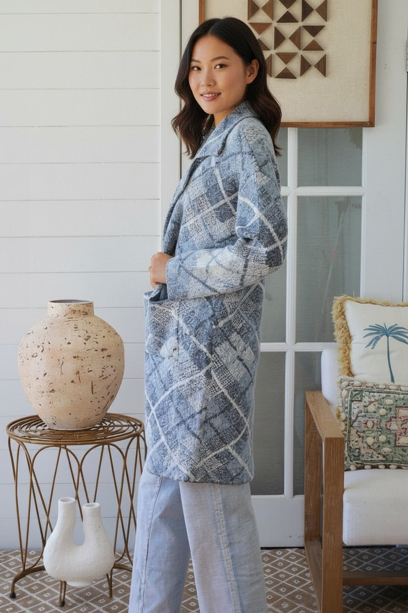 ARGYLE PRINT MIDI CARDIGAN