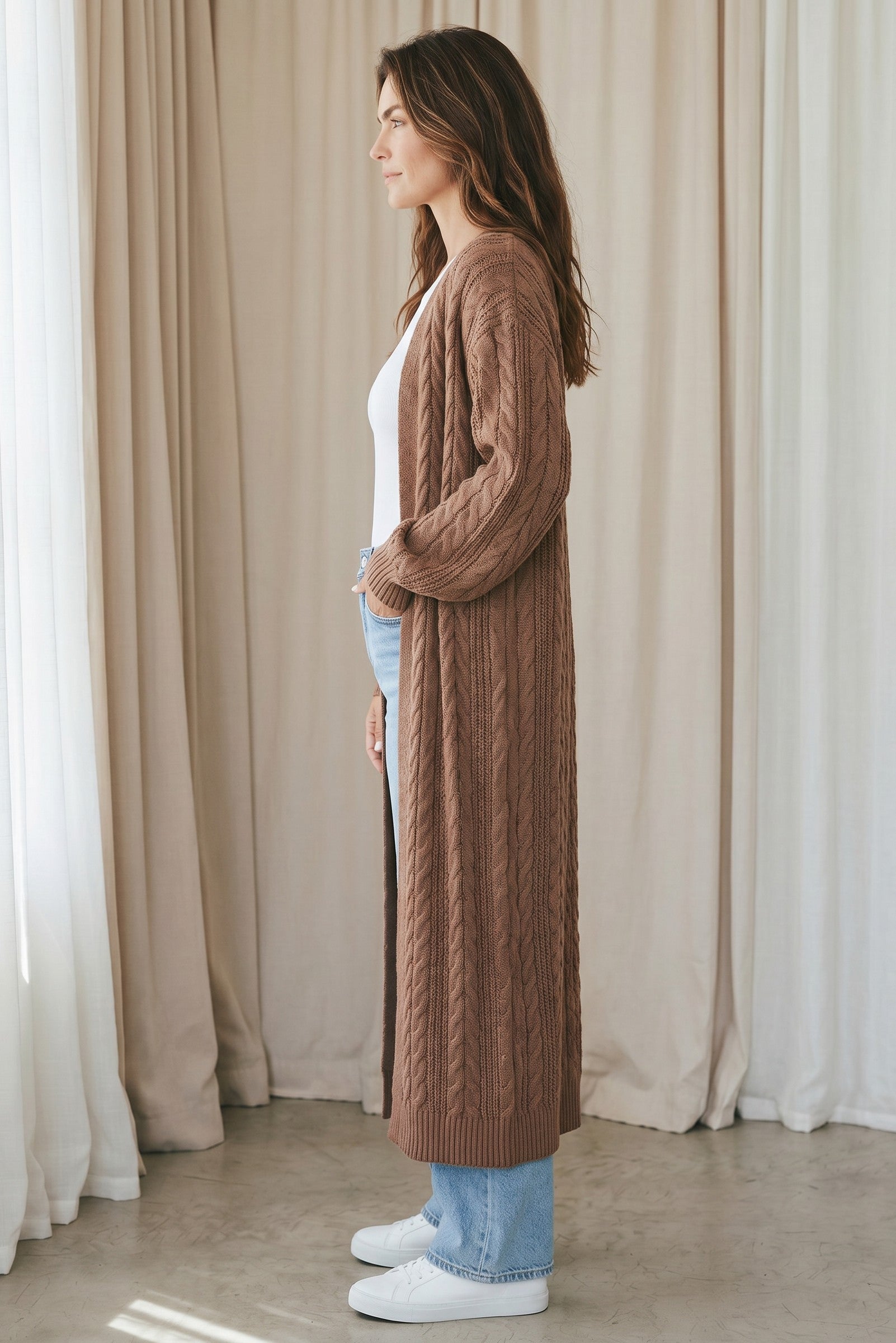 CABLE KNIT LONG CARDI