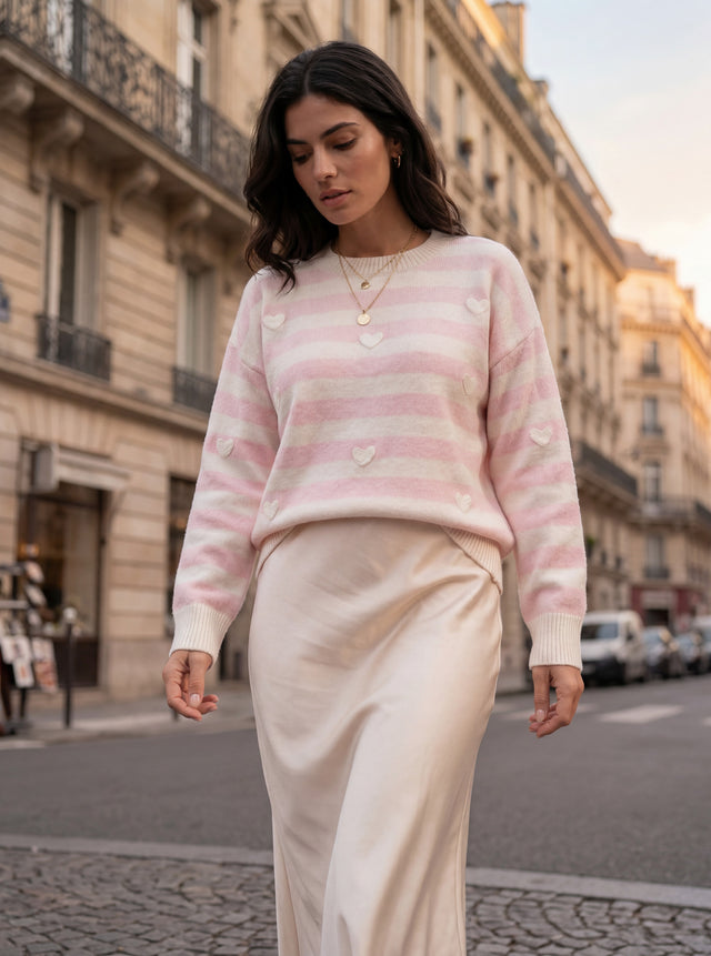 STRIPE HEART KNIT JUMPER