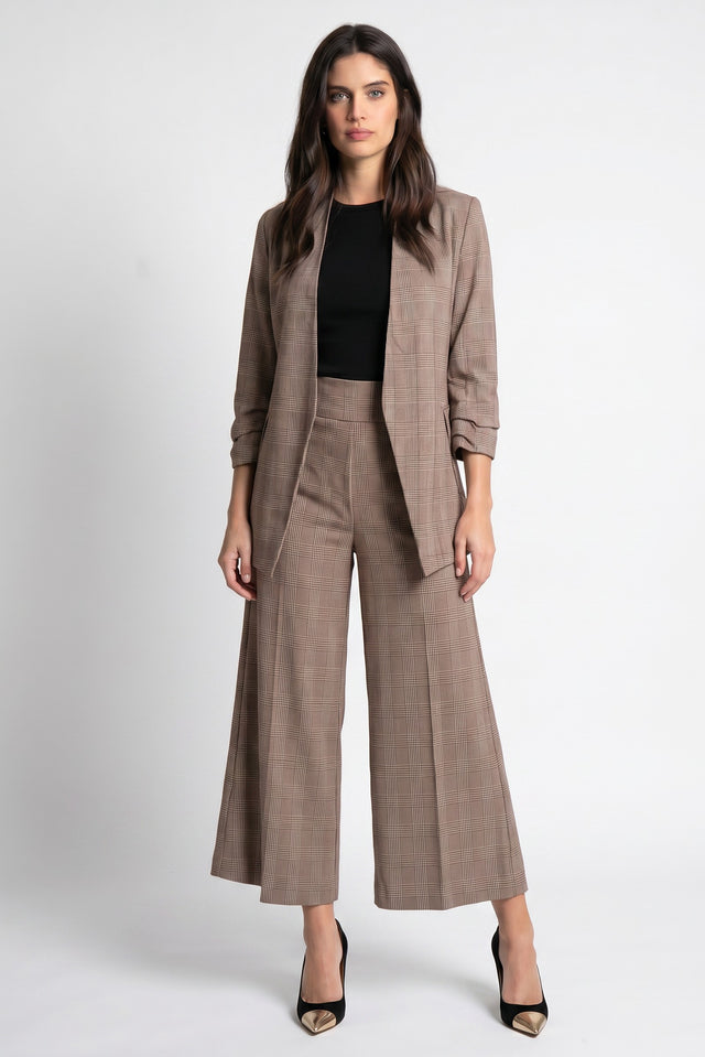 TWEED CHECK OPEN BLAZER