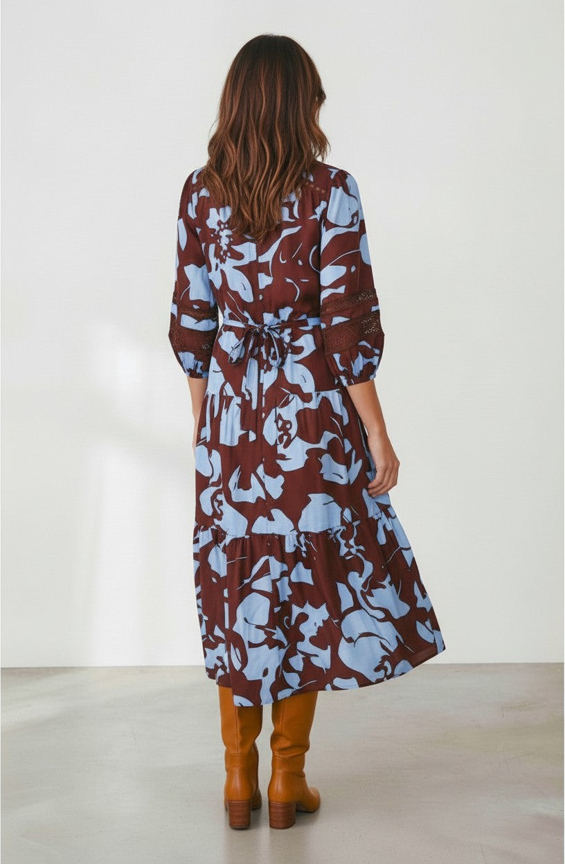 LACE CONTRAST MIDI DRESS