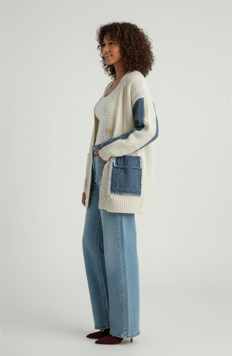 DENIM CONTRAST CARDIGAN
