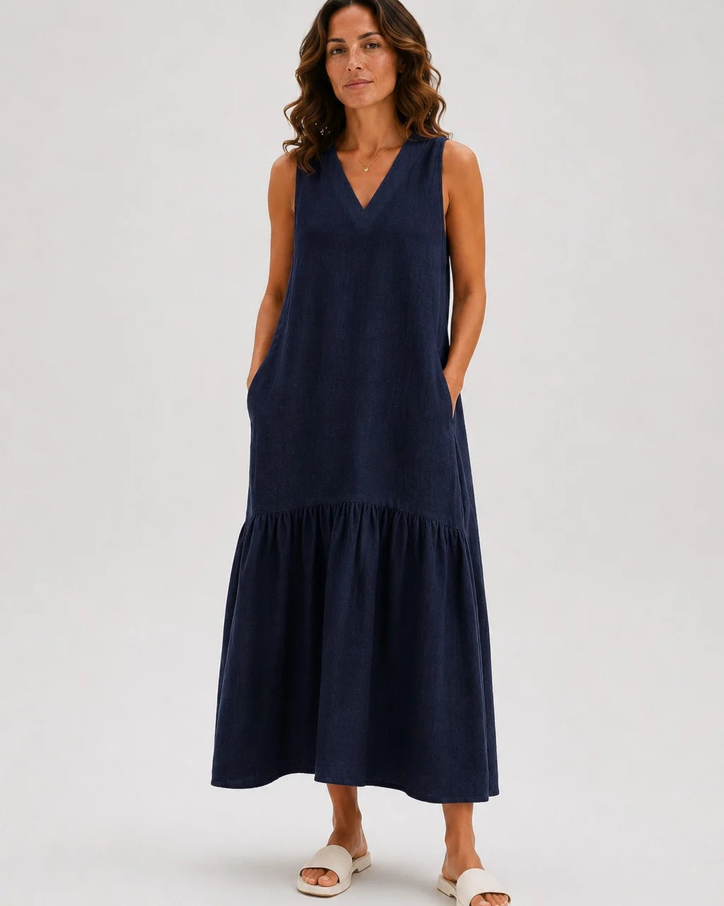Linen Blend Sleeveless Maxi Dress