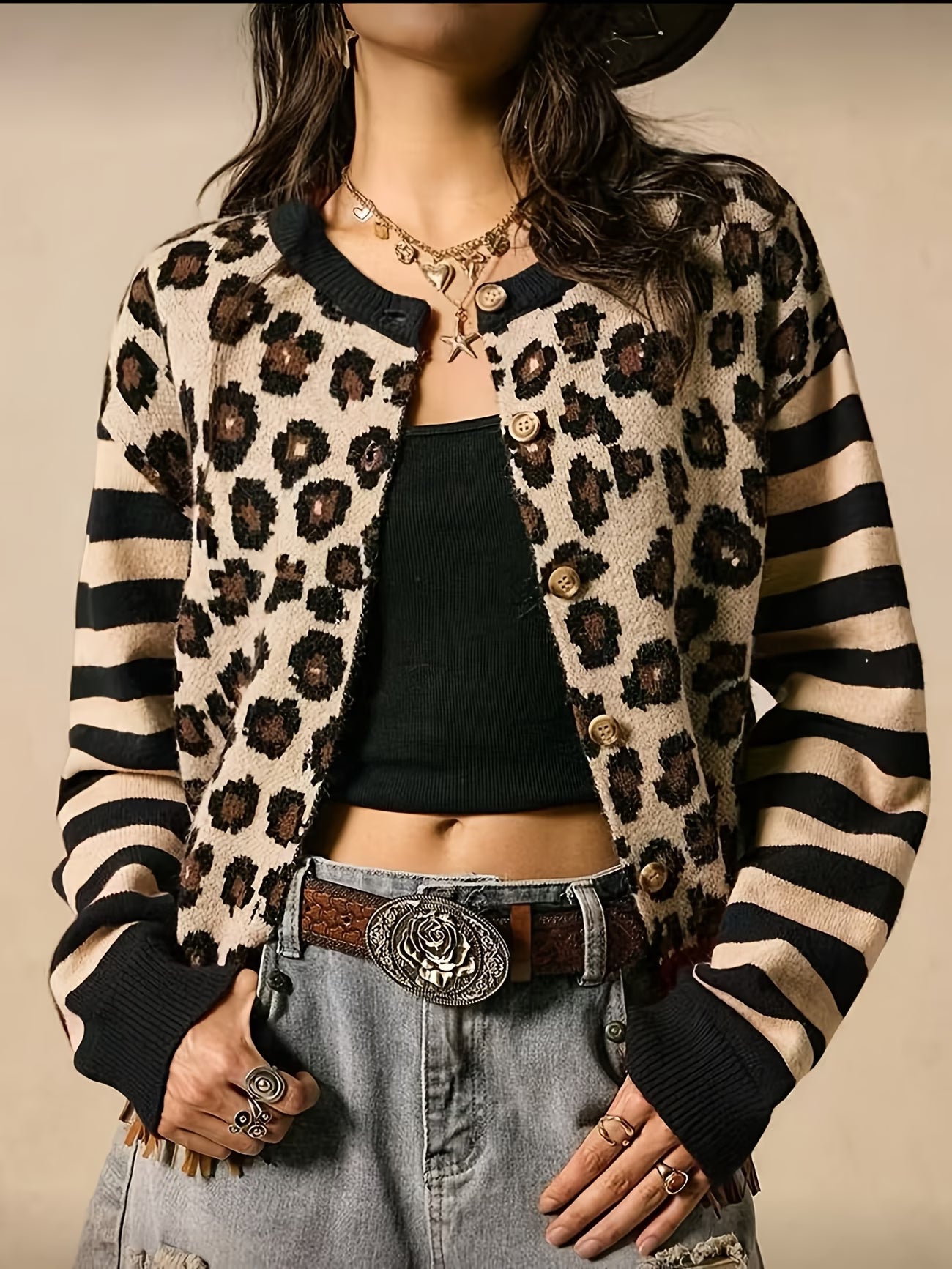 LEO STRIPE CARDIGAN - BLACK