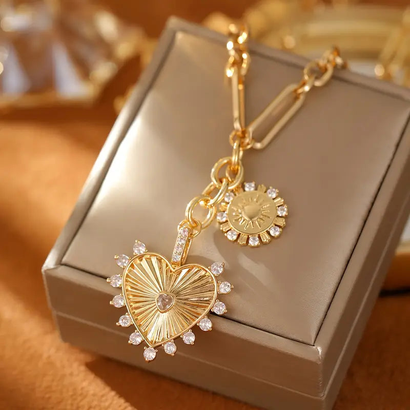 Heart & Sunburst Pendant Necklace