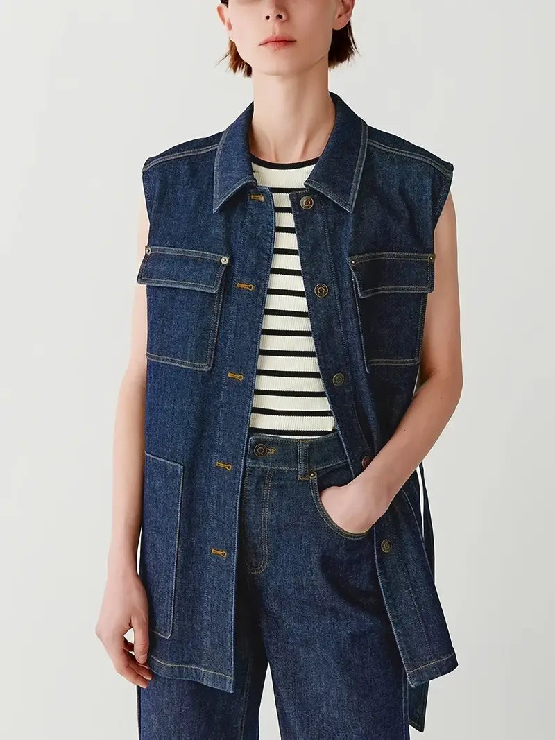 BELTED DENIM VEST