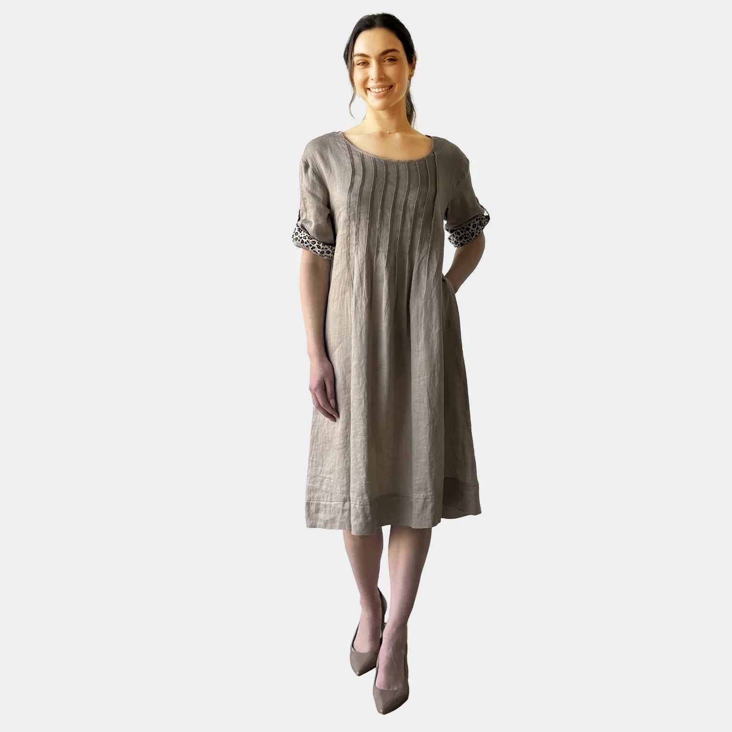 LEO CONTAST LINEN MIDI DRESS