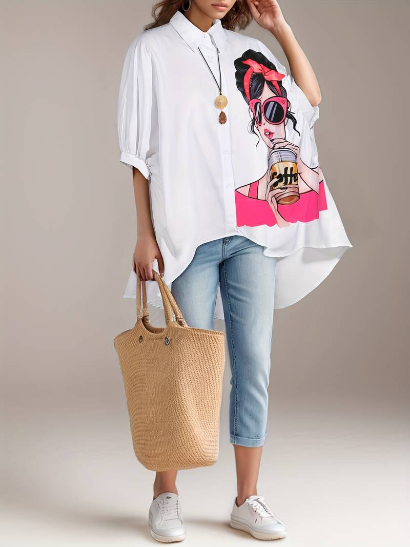 GRAPHIC COFFEE GIRL SHORT SLEEVE SHIRT