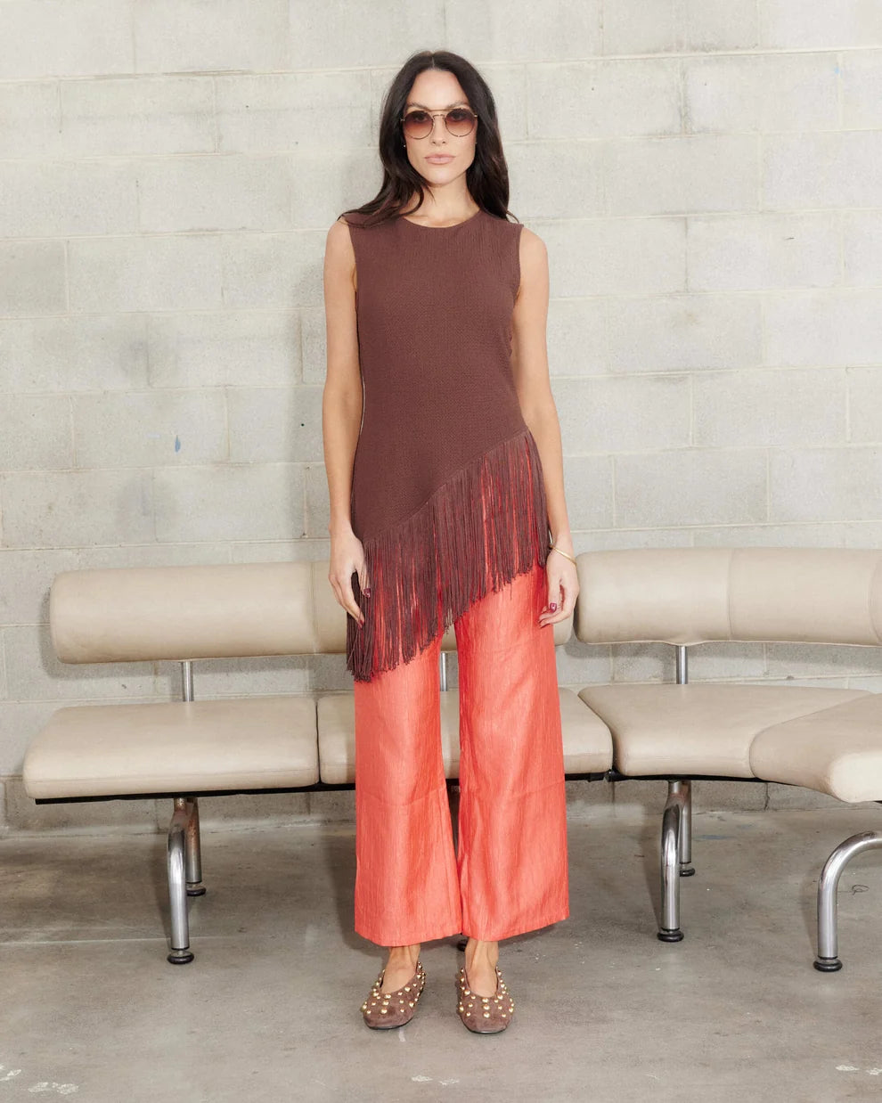 Textured Stretch Fringe Top