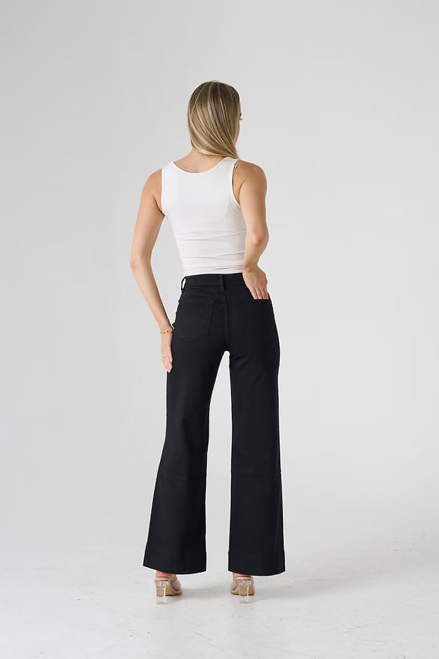 MILAN DENIM WIDE LEG JEANS - BLACK