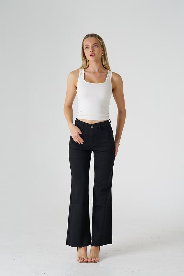 MILAN DENIM WIDE LEG JEANS - BLACK