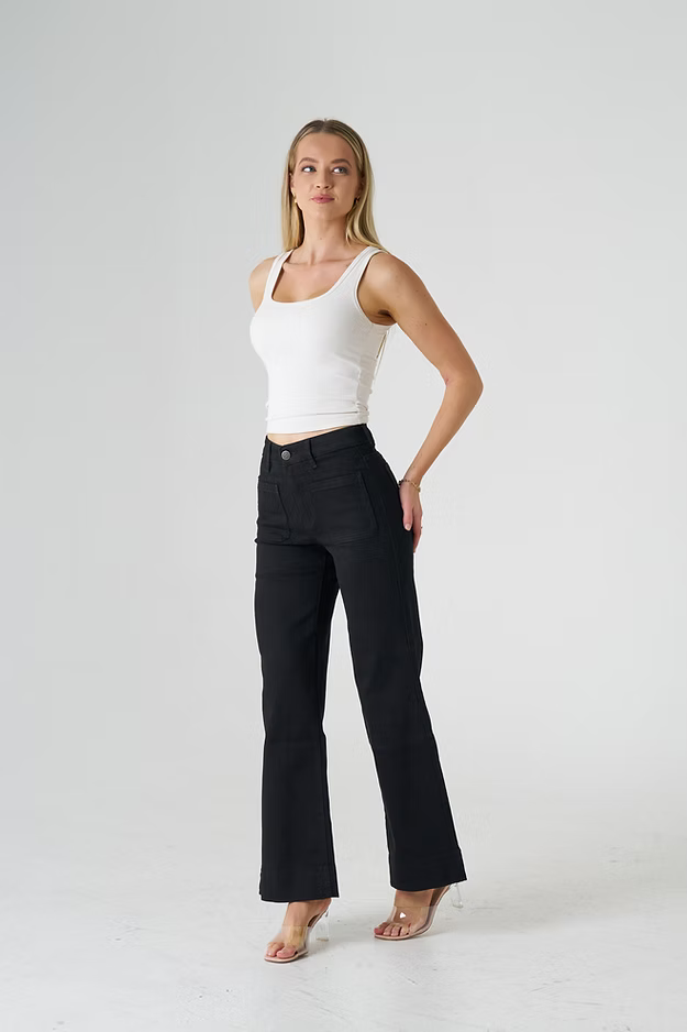 MILAN DENIM WIDE LEG JEANS - BLACK