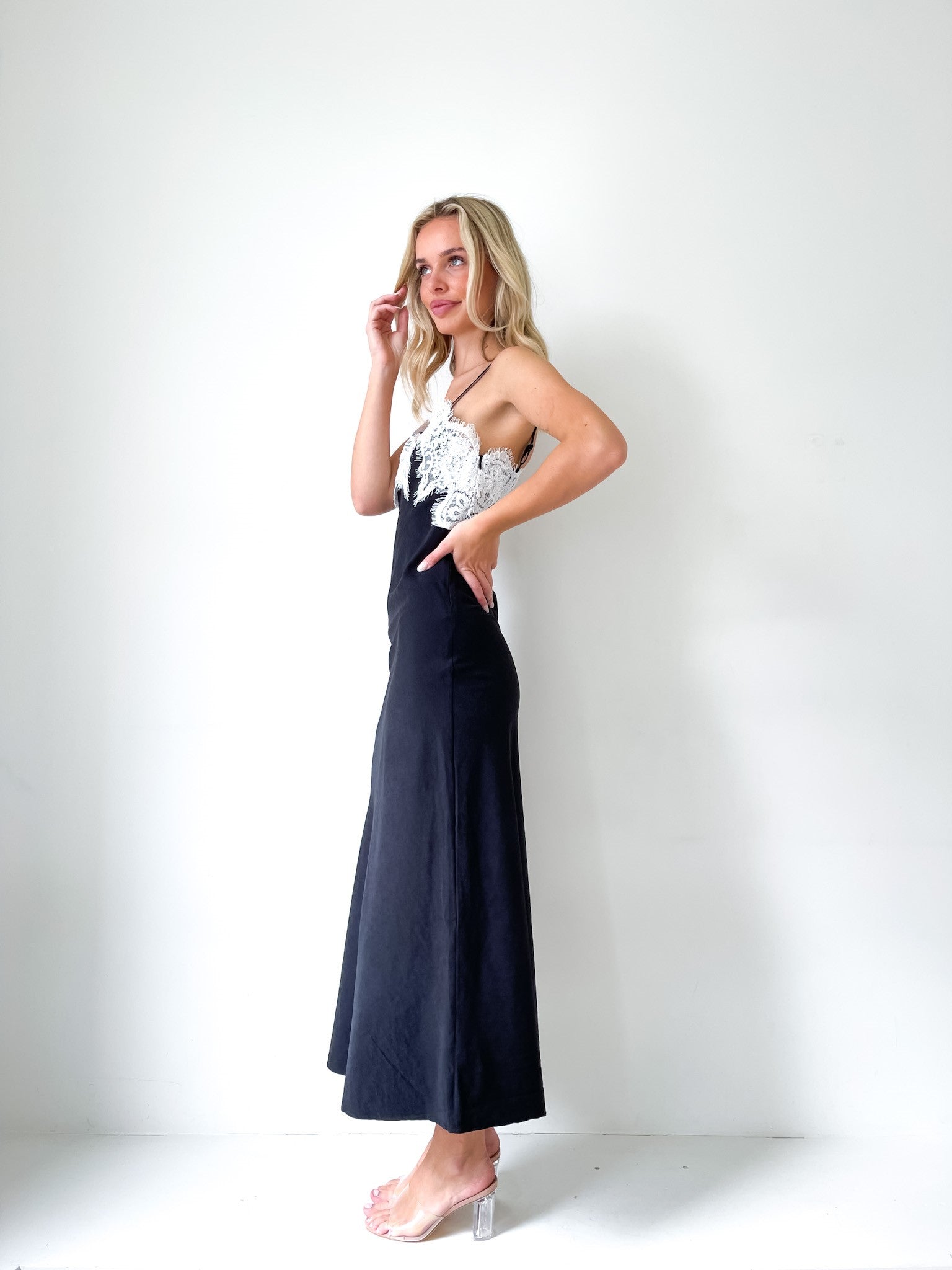 SCALLOP LACE CUPRO BIAS DRESS