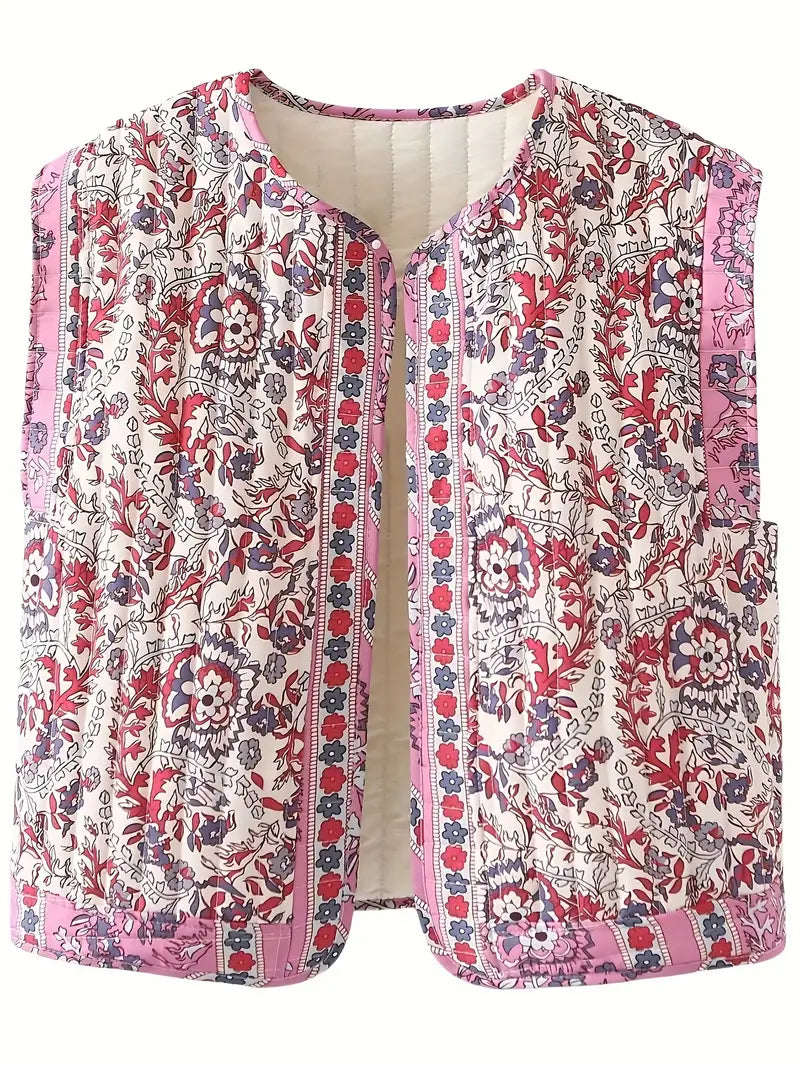 CHIC FLORAL QUILTED GILET