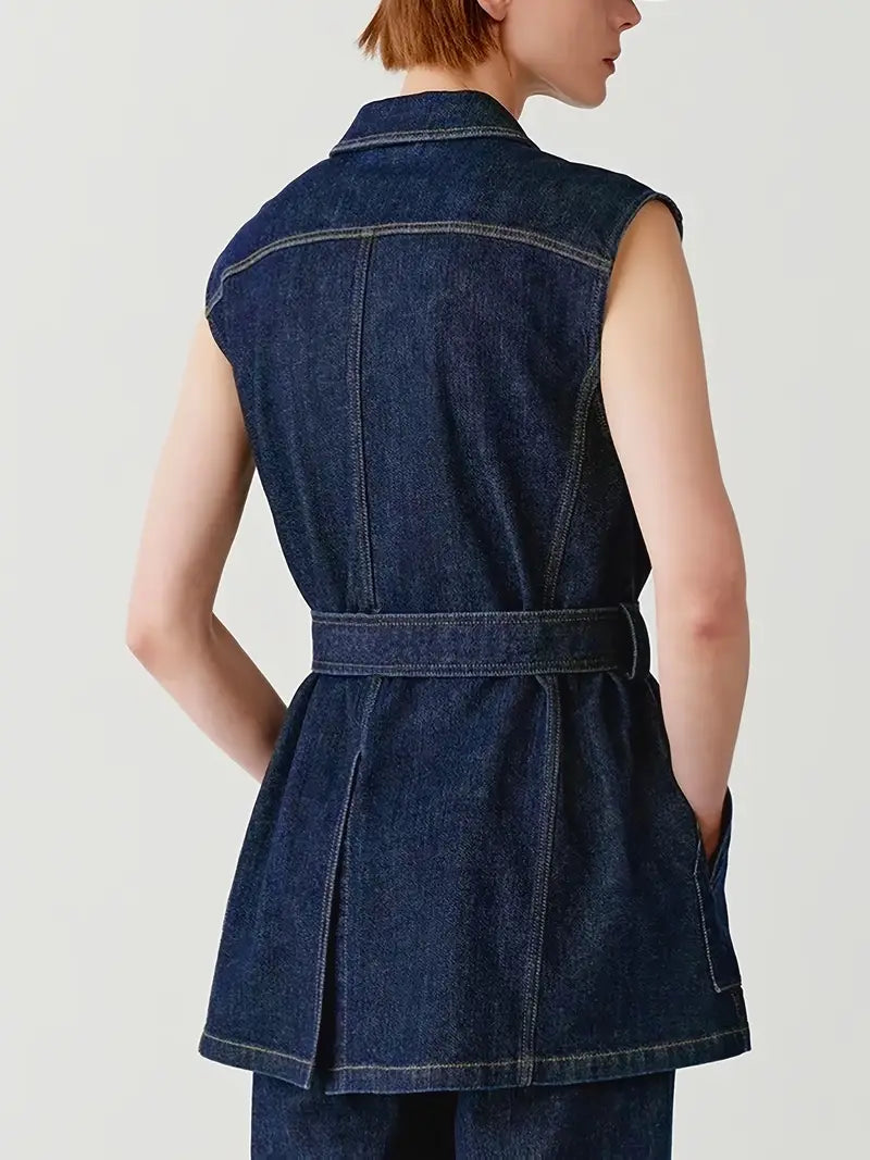 BELTED DENIM VEST