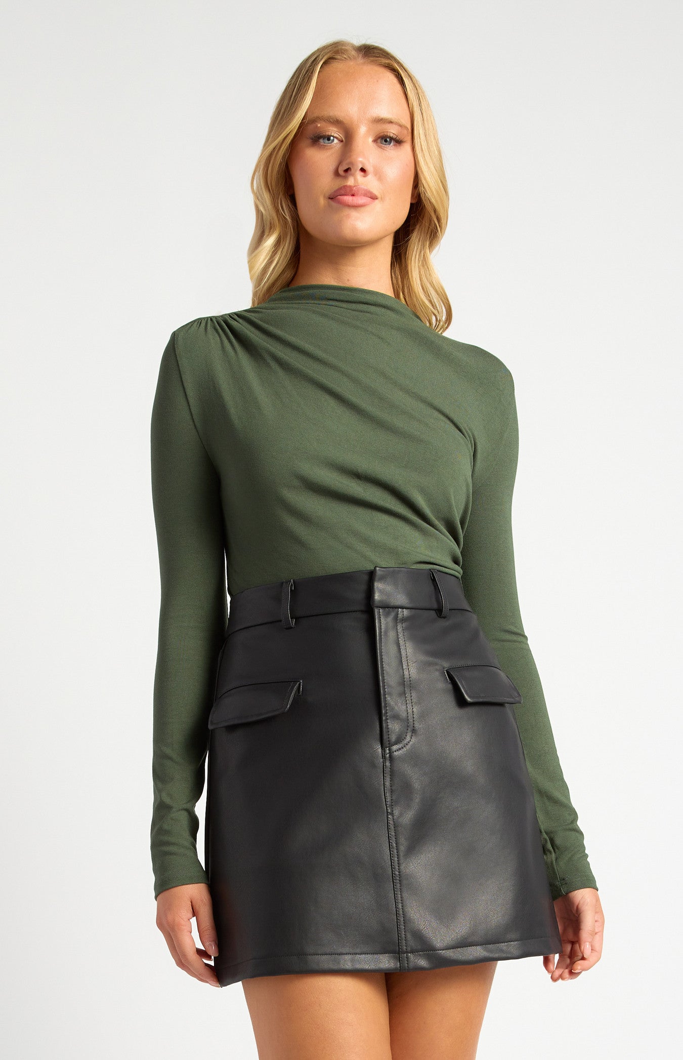 Stretch Jersey Top with Front Ruched Details